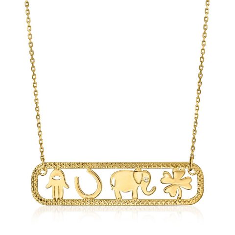 Ross-Simons Italian 14kt Yellow Gold Lucky Symbols Bar Necklace