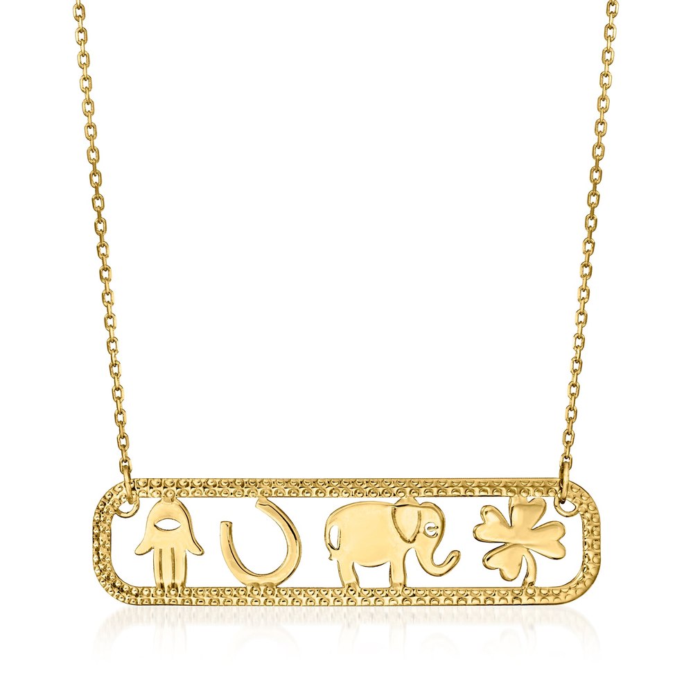 Ross-Simons Italian 14kt Yellow Gold Lucky Symbols Bar Necklace