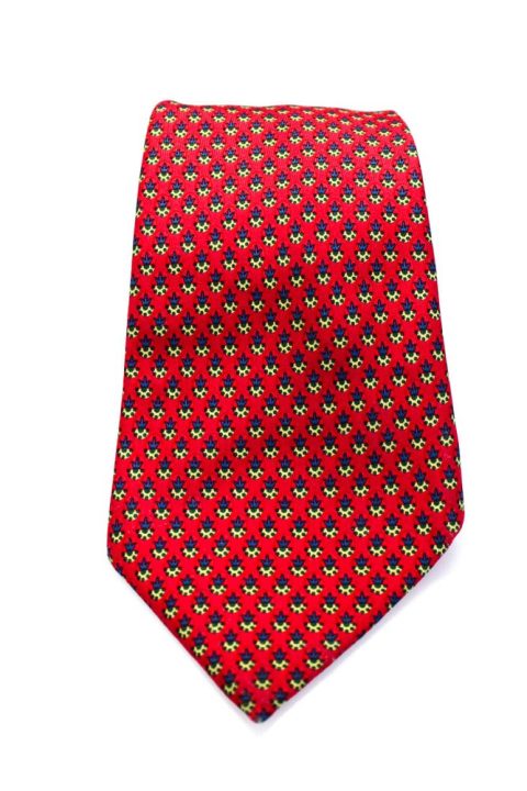 Hermes Mens Silk Geometric Printed Red Classic Neck Tie