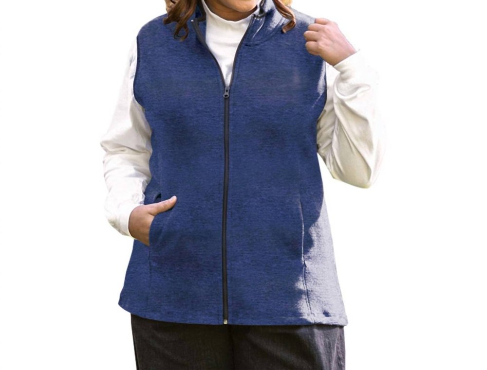 Lyddie Sleeveless Zip Up Fleece Vest – Plus Size In Blue And Black