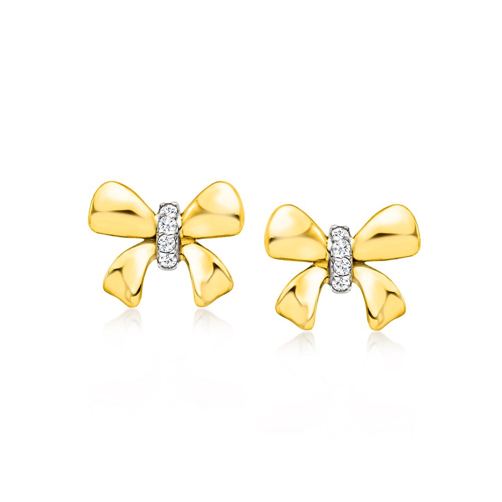 RS Pure by Ross-Simons Diamond-Accented Bow Earrings in 14kt Yellow Gold