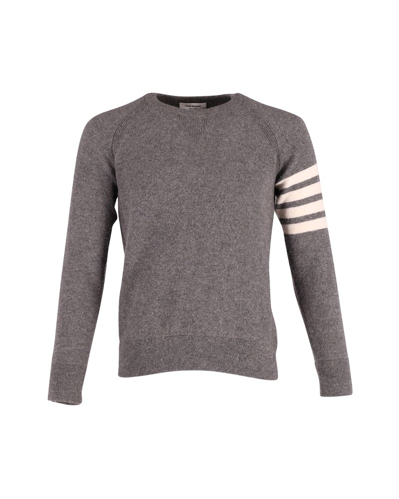 Thom Browne 4-Bar Crewneck Pullover Sweatshirt in Grey Cashmere 7748916936764