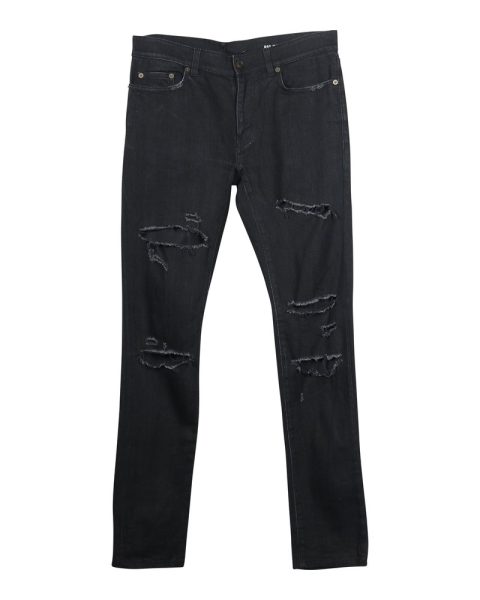 Saint Laurent Ripped Jeans in Black Cotton Denim 7748912152636
