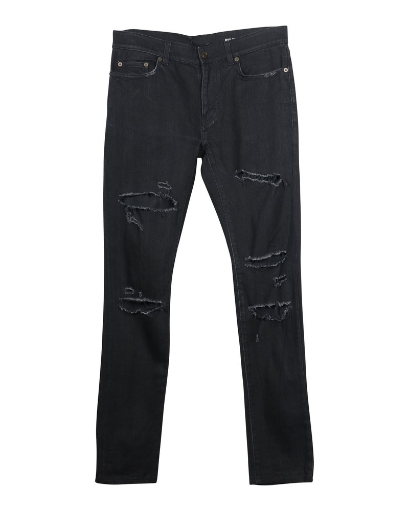 Saint Laurent Ripped Jeans in Black Cotton Denim 7748912152636