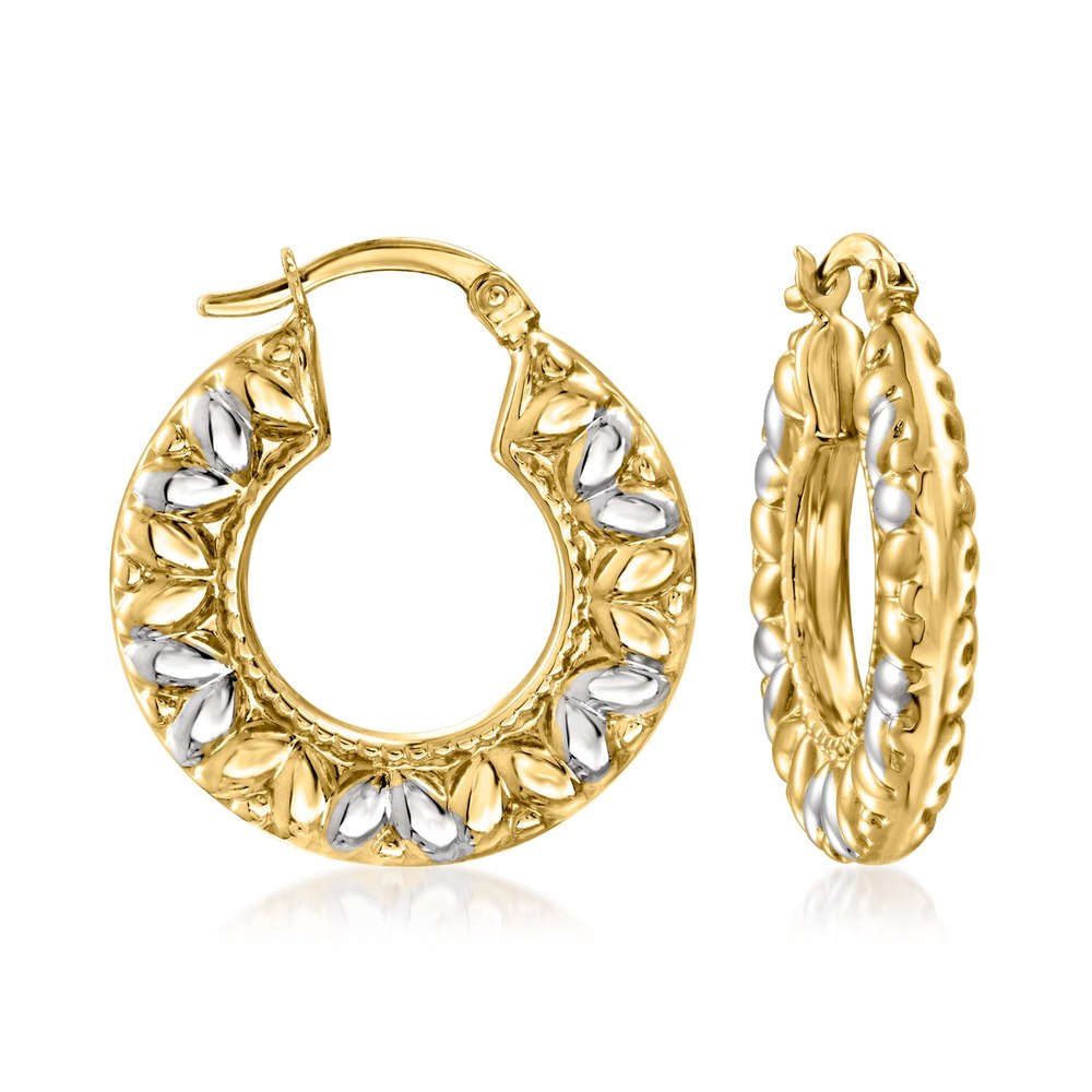 Ross-Simons 14kt 2-Tone Gold Oval-Pattern Hoop Earrings