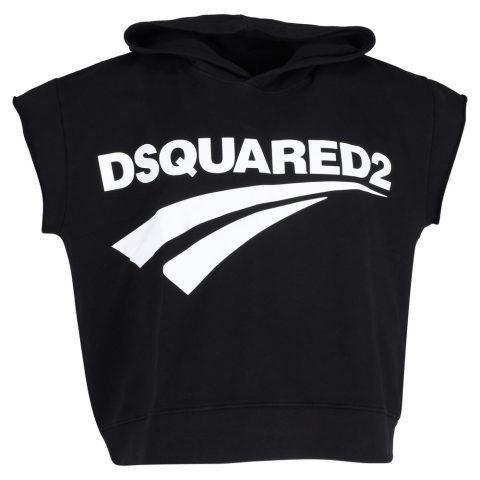 Dsquared2 Sleeveless Hoodie in Black Cotton 7748916969532