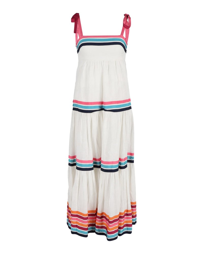 Zimmermann Tiered Grosgrain-Trimmed Dress in White Linen