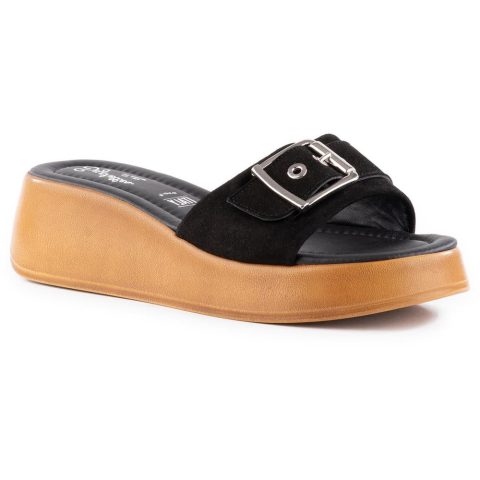 Cherry Buckle Suede Slide Sandals