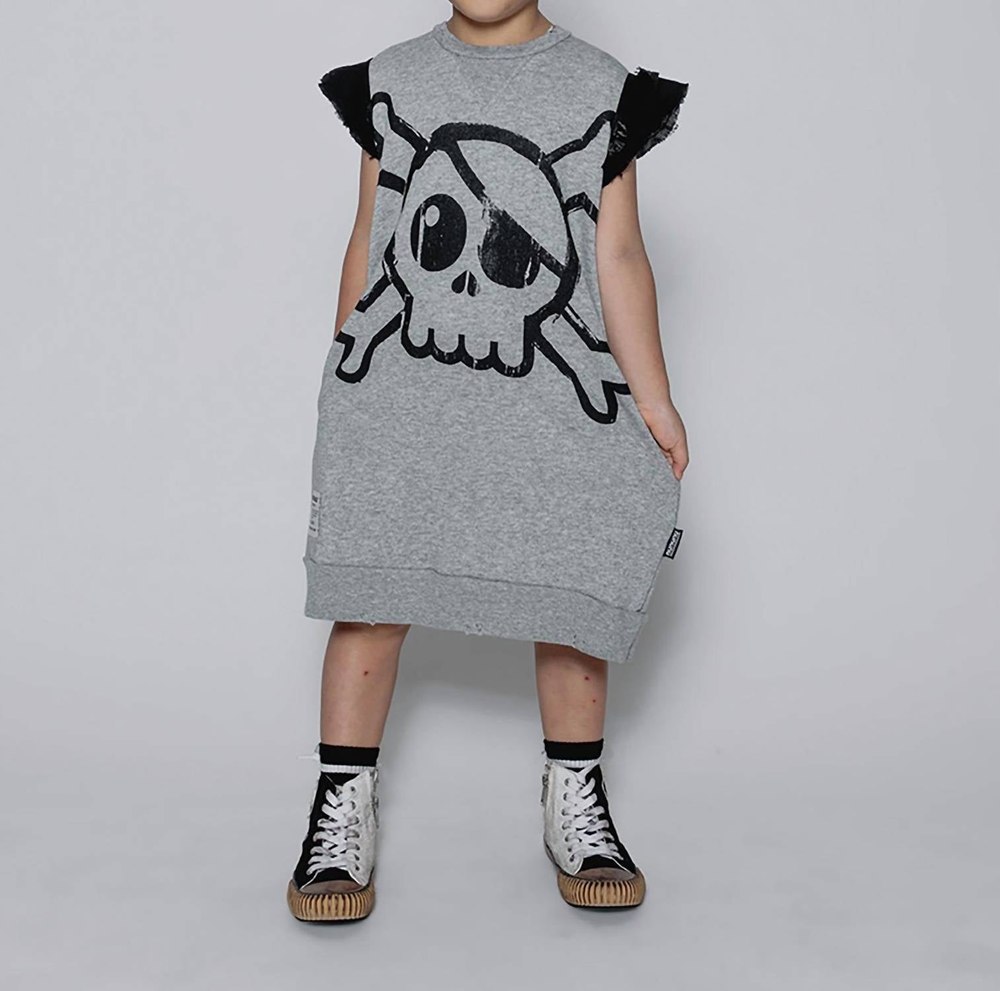 Girls Ruffled Sleeve Sweat Dress In Heather Grey