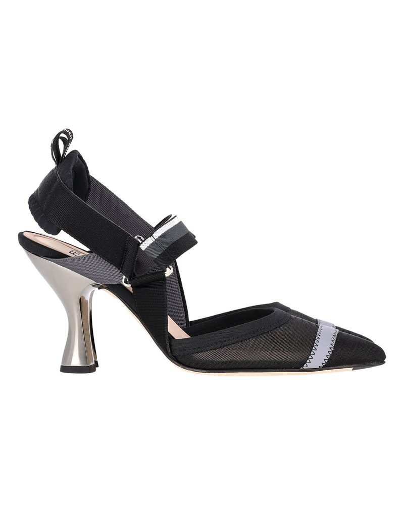 Fendi Colibri Mesh Slingback Pointed Toe Pumps in Black Nylon 7748930994236
