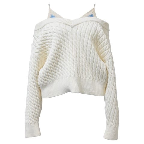 Alexander Wang.T Off-Shoulder Cable Knit Jumper in Ecru Cotton 7748924833852