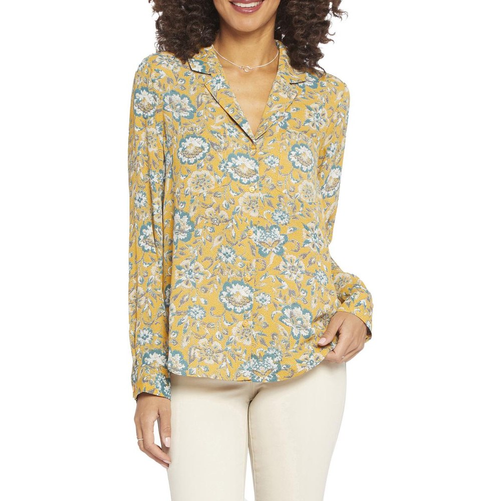 Gabrielle Floral Print Button-Down Top