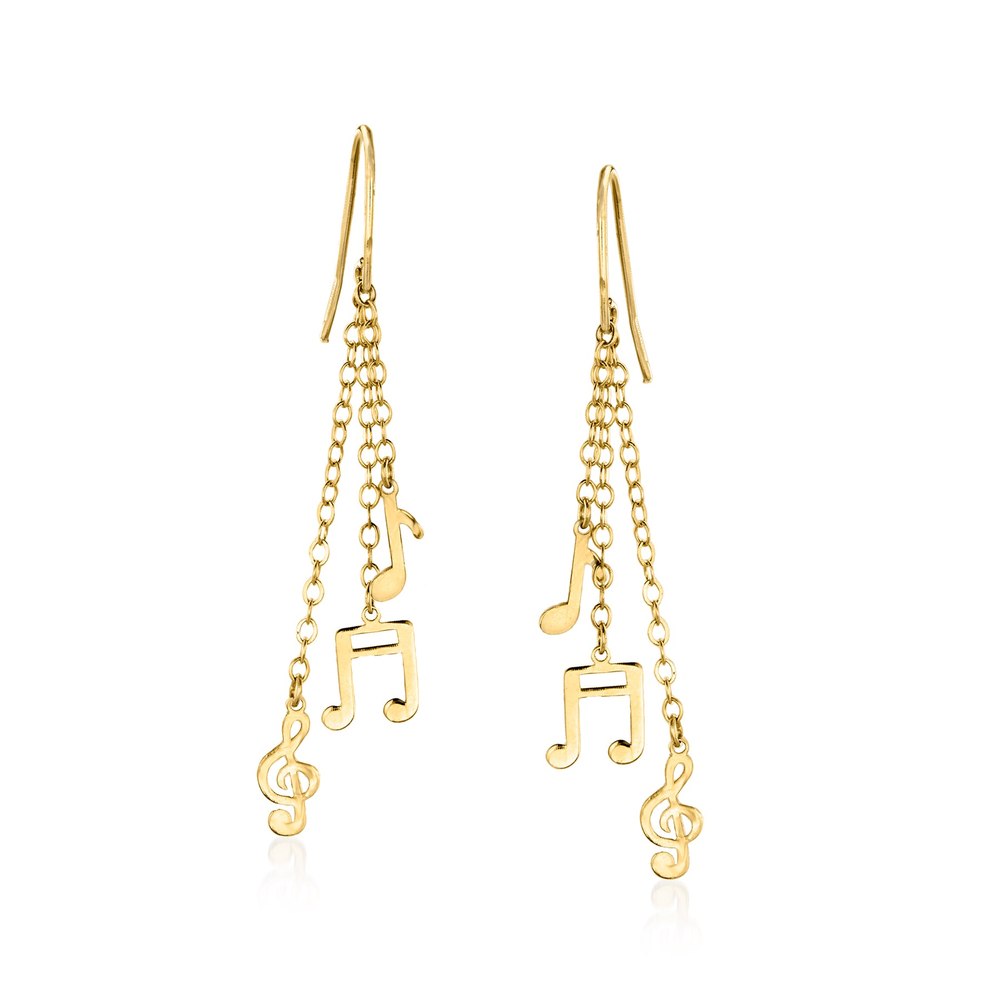 Ross-Simons Italian 14kt Yellow Gold Music Note Drop Earrings