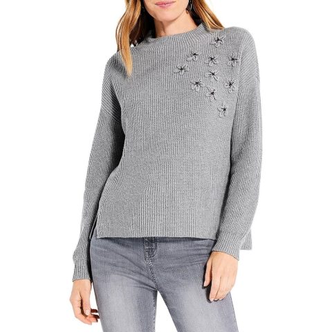 Beaded Mock Neck Pullover Sweater