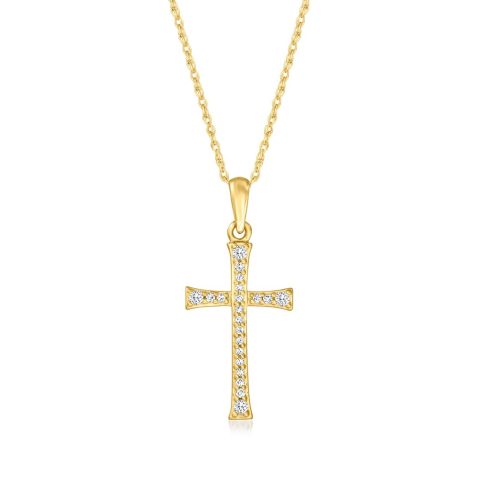 RS Pure by Ross-Simons Diamond Cross Pendant Necklace in 14kt Yellow Gold