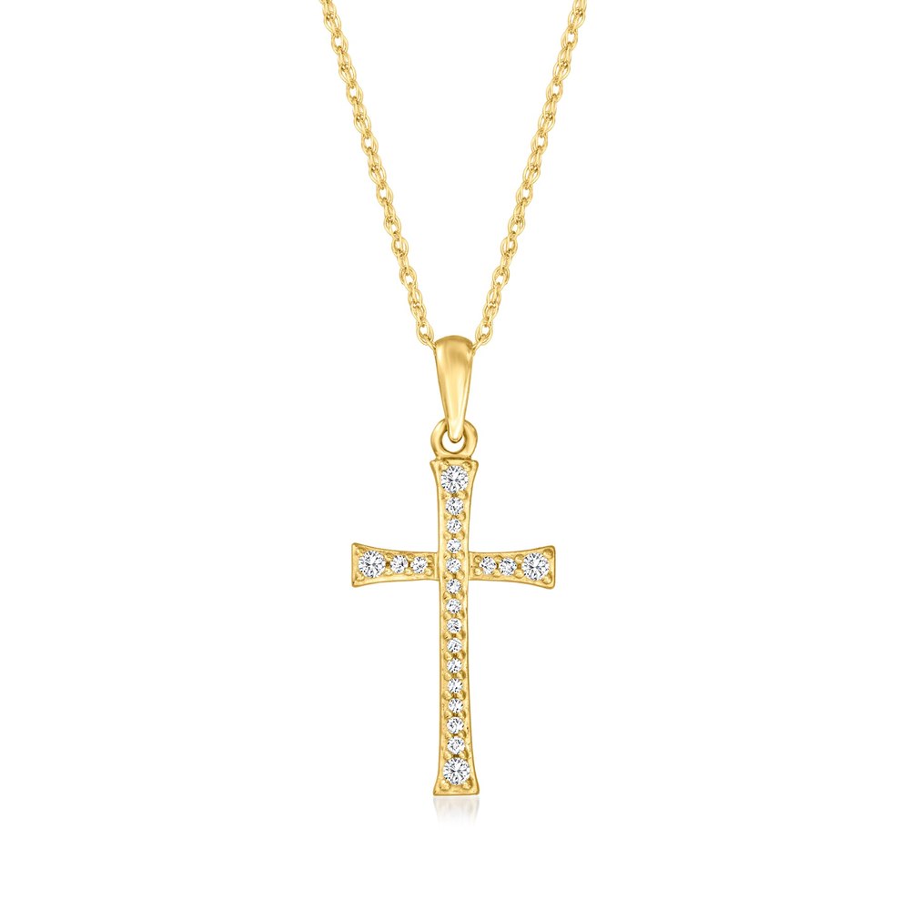 RS Pure by Ross-Simons Diamond Cross Pendant Necklace in 14kt Yellow Gold