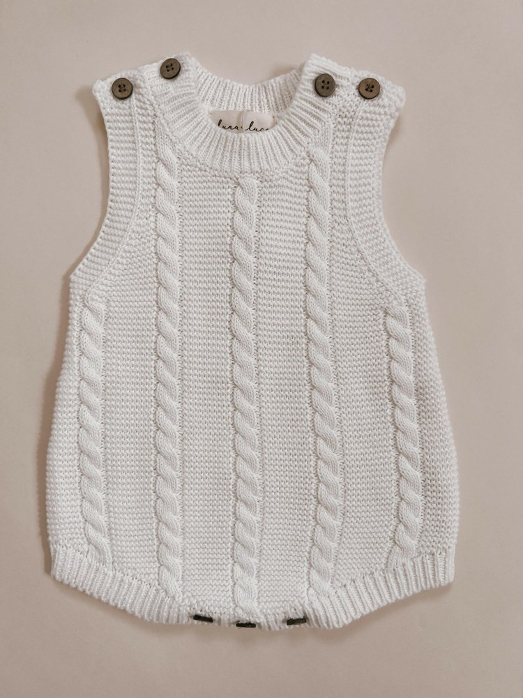 Luna + Luca Cable Knit Summer Romper – White