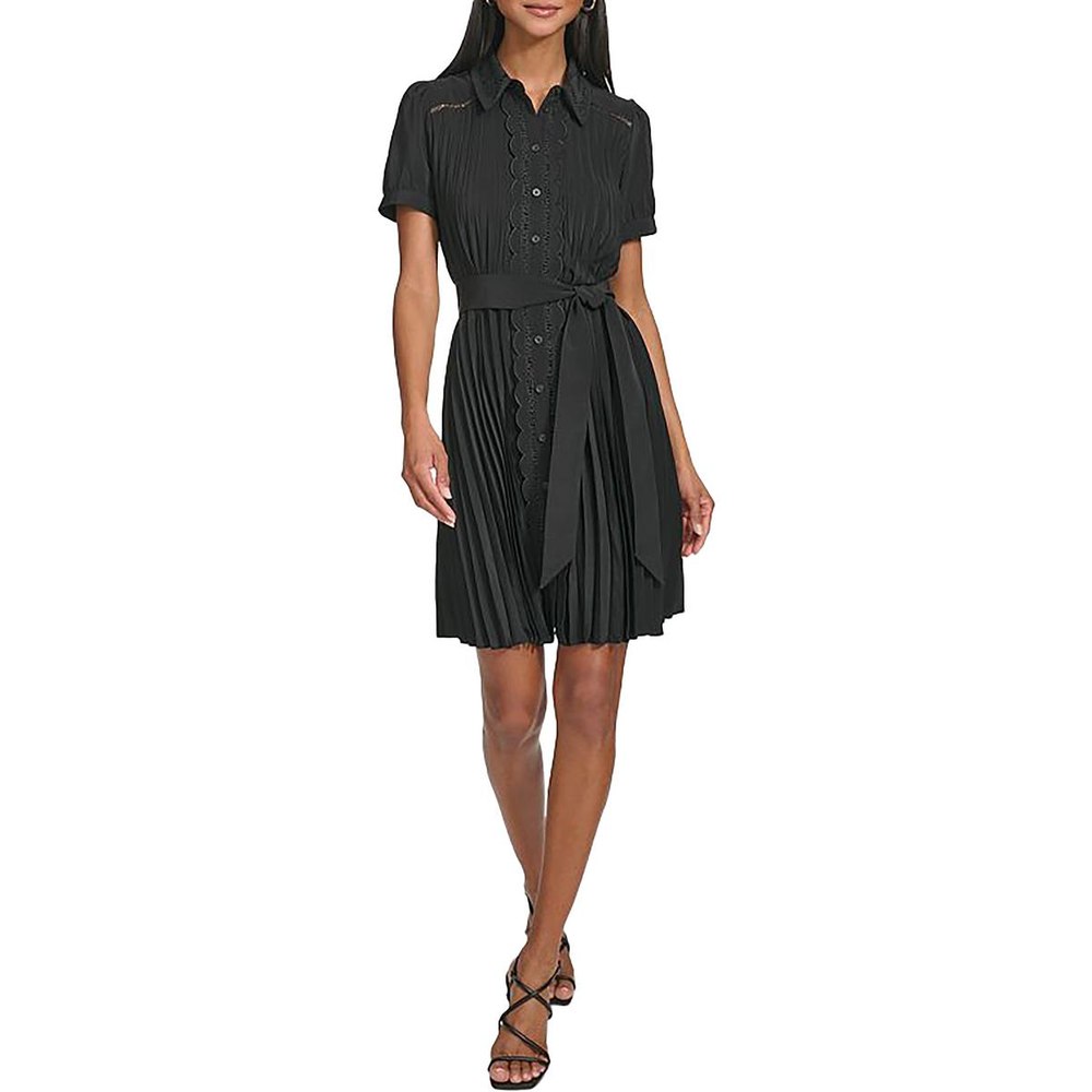 Pleated Lace-Trim Mini Dress