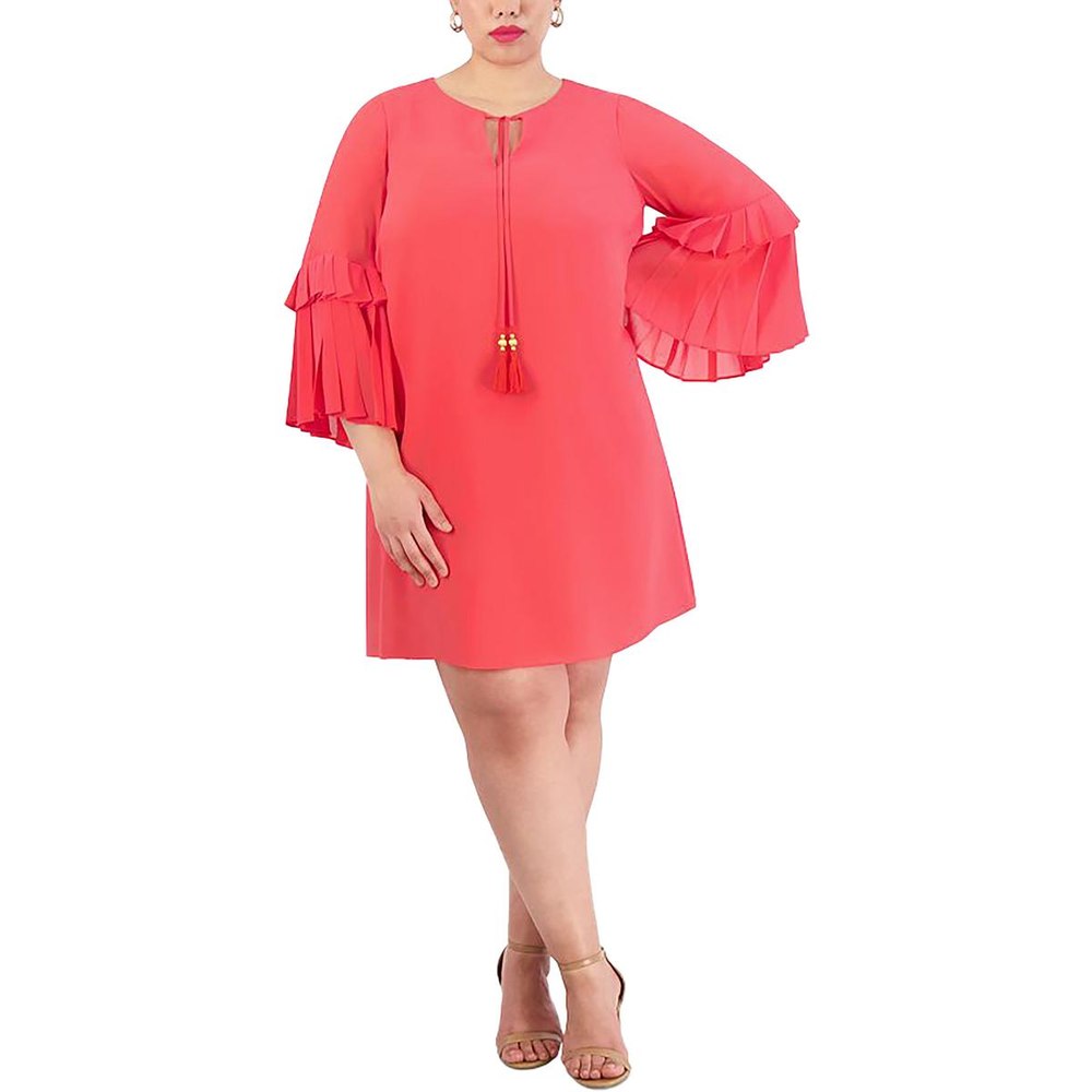 Plus Tie Neck Mini Shift Dress