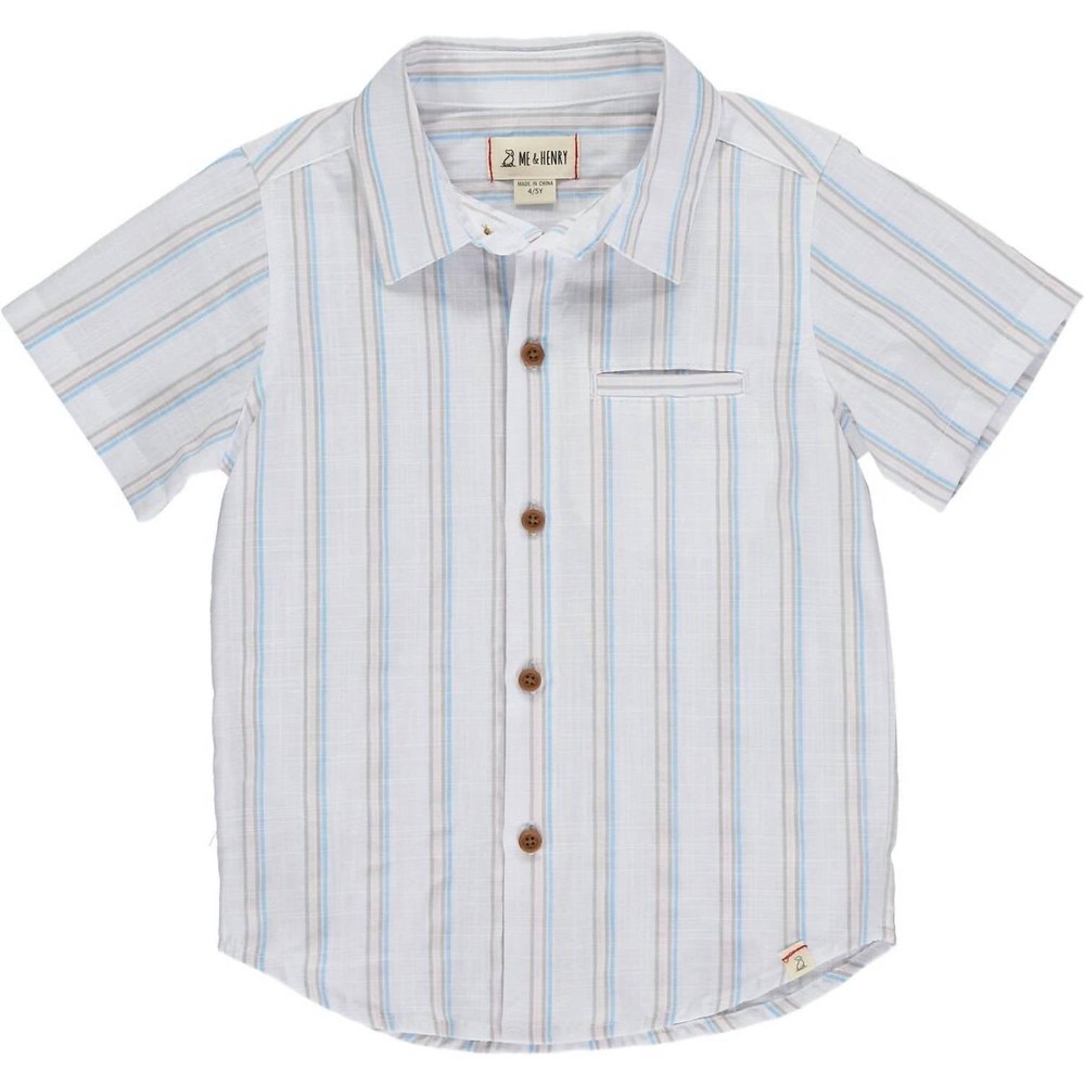 Boy’s Newport Button Down Shirt In Cool Stripe
