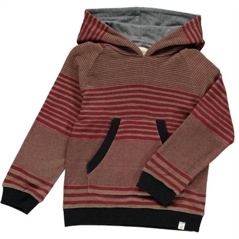 Boy’s Striped Long Sleeve Hooded Top In Oakdale Wine & Brown
