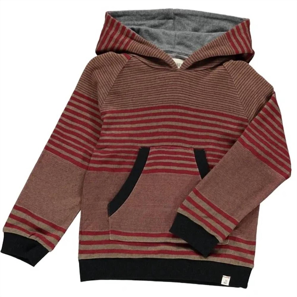 Boy’s Striped Long Sleeve Hooded Top In Oakdale Wine & Brown