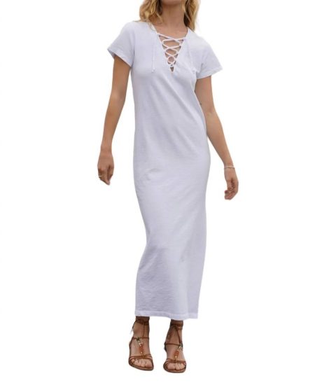 Bel Air Lace Up Dress In White 7748968349756