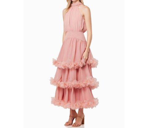 Nereida Tiered Halter Dress In Rose 7748972675132