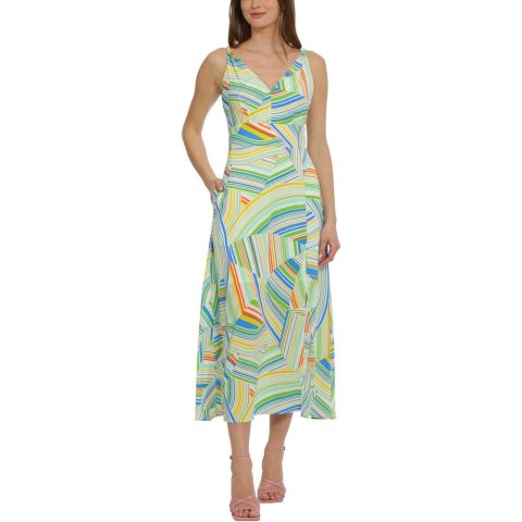 Striped Double V Midi Dress