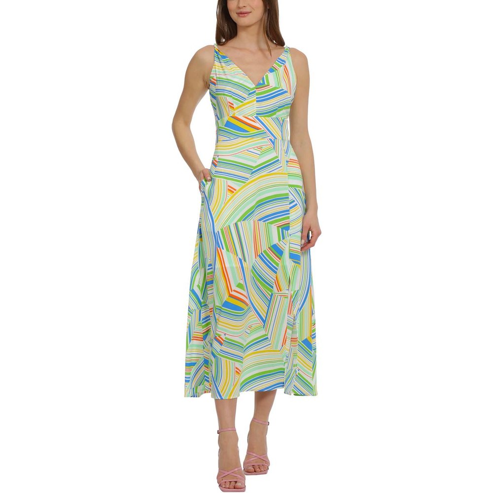 Striped Double V Midi Dress
