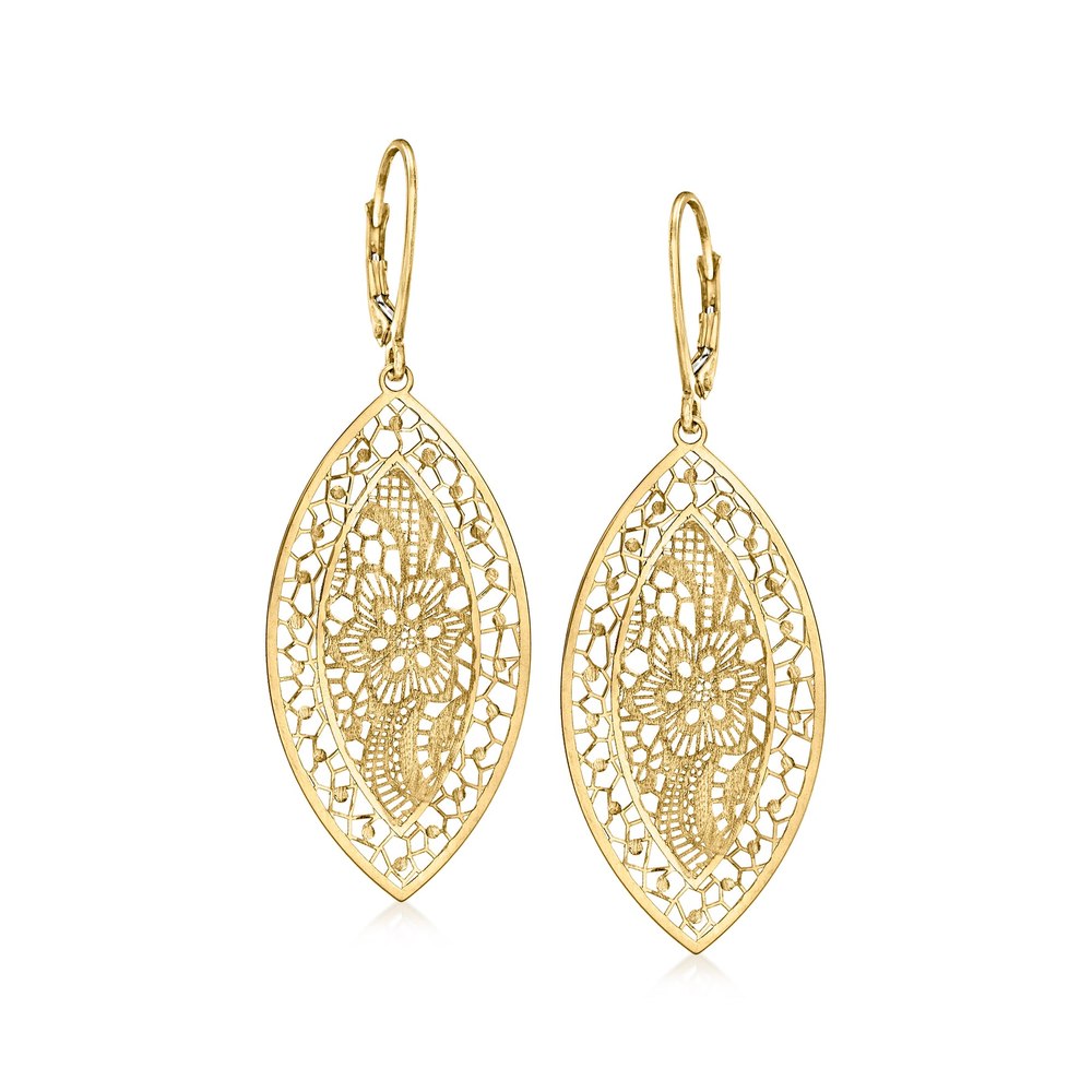 Ross-Simons Italian 18kt Yellow Gold Filigree Drop Earrings