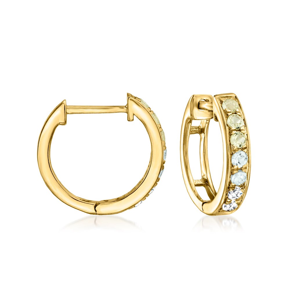 RS Pure by Ross-Simons Multi-Gemstone Ombre Huggie Hoop Earrings in 14kt Yellow Gold