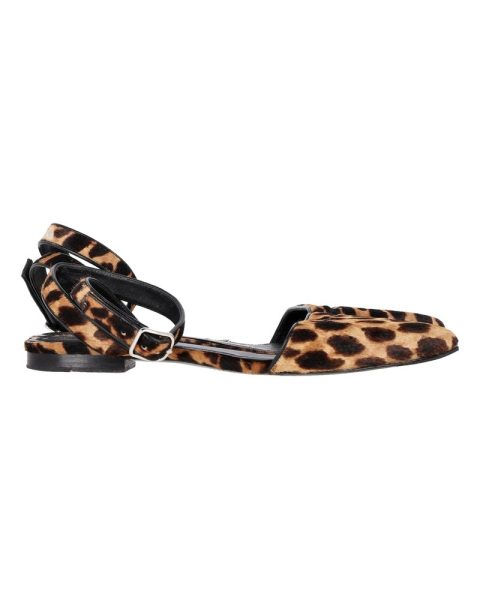Alexander Wang Lara Leopard-Print Ankle-Wrap d’Orsay Flats in Brown Calf Hair