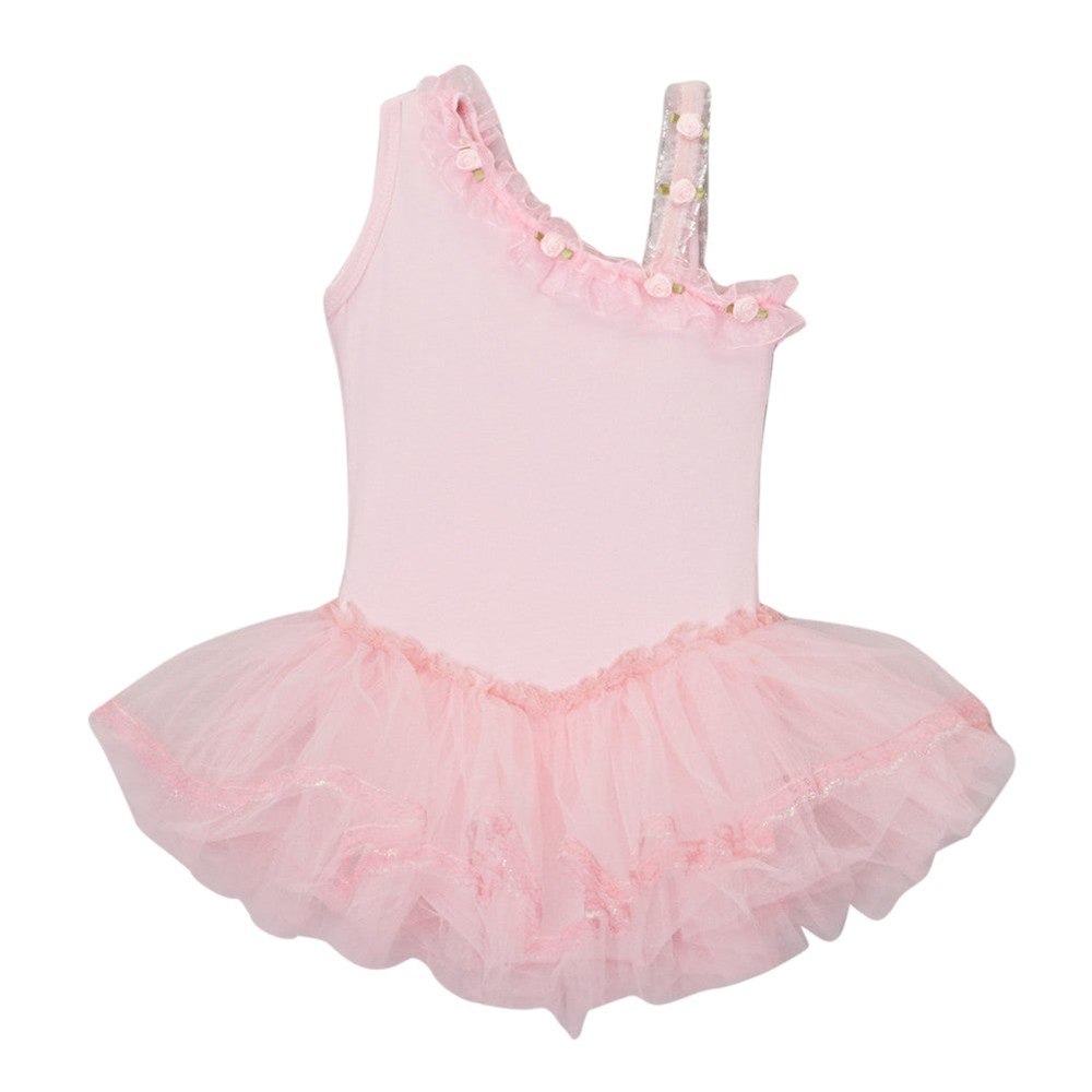 Girls Pink Ruffle Asymmetrical Shoulder Ballet Dress 12M-10