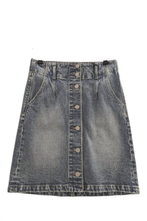 Women’s Denim Button Down Mini Skirt In Vintage Dark Blue
