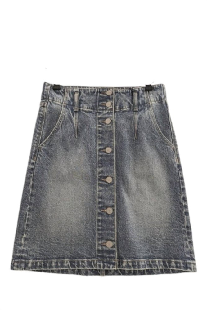 Women’s Denim Button Down Mini Skirt In Vintage Dark Blue