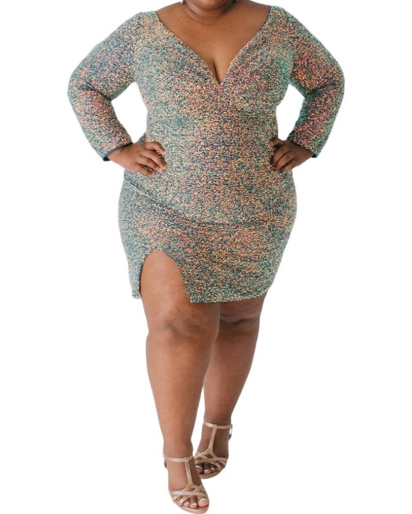 Sequin Long Sleeve Cocktail Dress In Blue Blitz