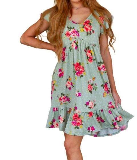 Can’t Fight The Feeling Floral Dress In Sage