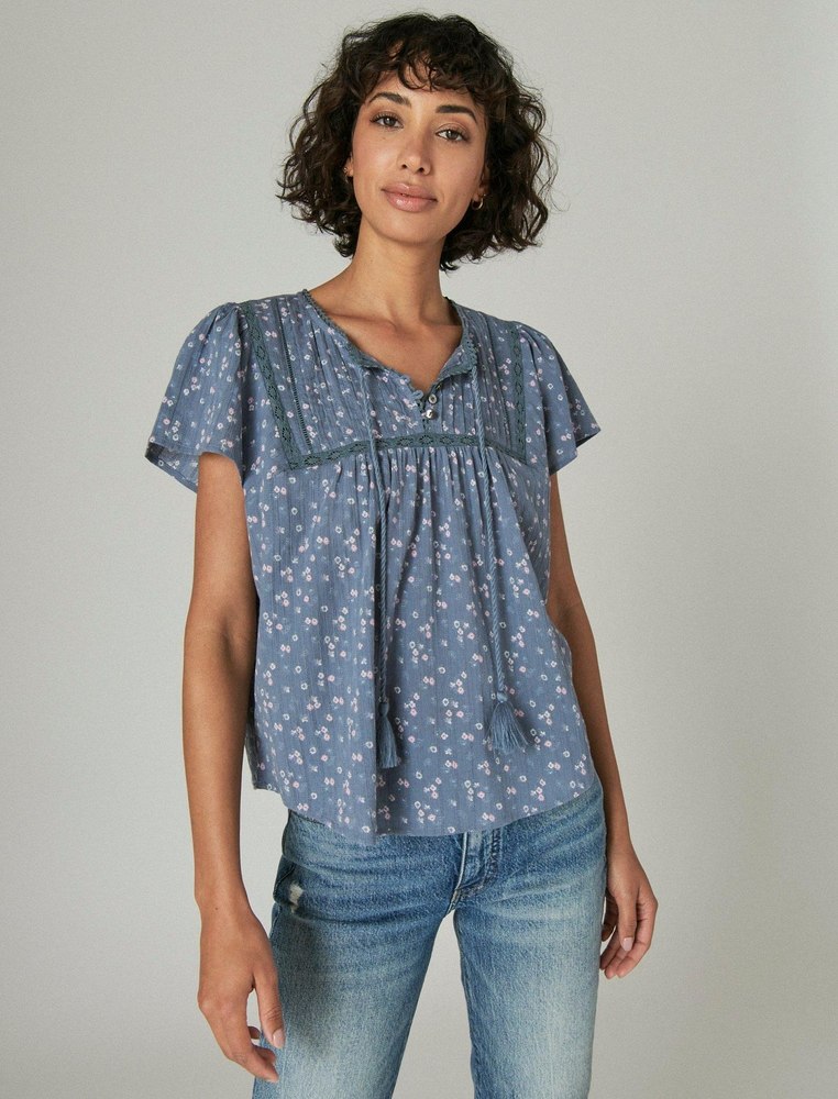 Lucky Brand Women’s Short Sleeve Pintuck Top