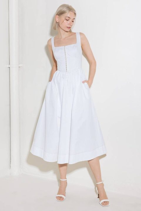 CATCH THE SUN IN WHITE WOVEN MIDI DRESS