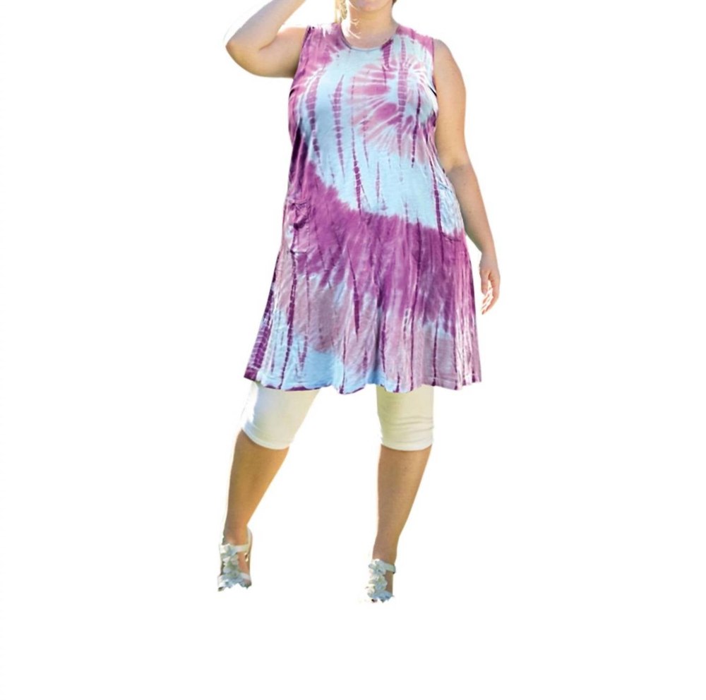 Tie Dye Sleeveless Ana Tank Dress – Plus Size In Purple Tie Dye