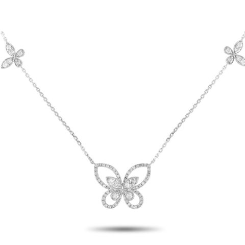 LB Exclusive 14K White Gold 0.86ct Diamond Butterfly Necklace ANK- 16360
