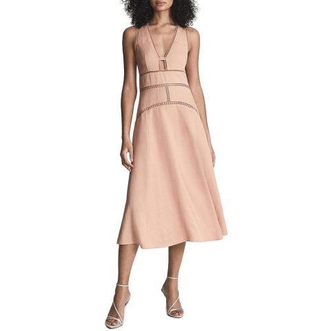 Leena Linen Blend Lace Inset Midi Dress