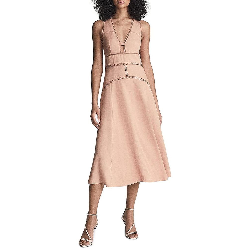 Leena Linen Blend Lace Inset Midi Dress