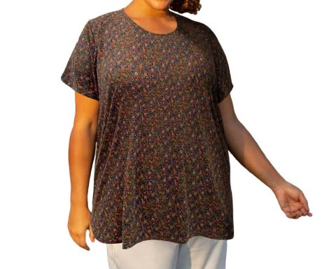 Printed Scoop Neck Short Sleeve Taylor Tunic – Plus Size In Multi Color Ditzy Floral