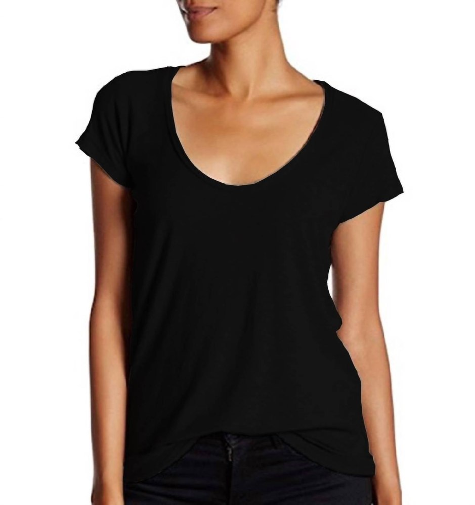Women Deep Scoop Neck T-Shirt In Black