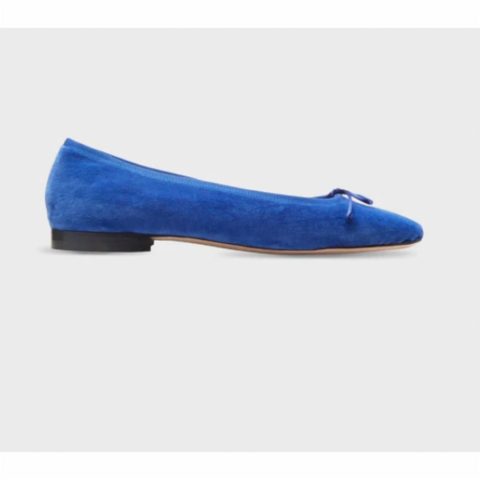 Women’s Square Toe Velvet Ballet Shoe In Blue