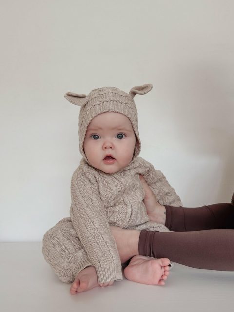 Luna + Luca Baby Bear Jumpsuit – Heather Beige