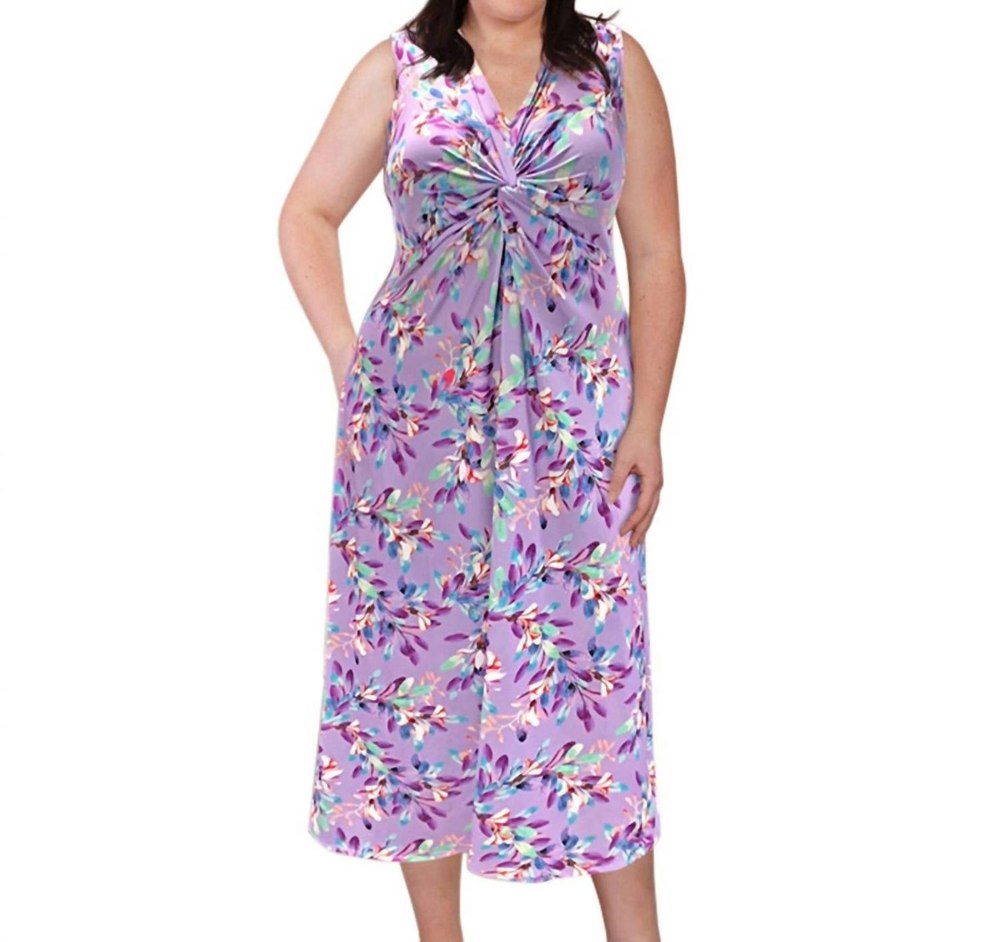 Printed Sleeveless Diana Tank Dress – Plus Size In Purple Petals