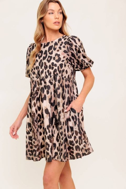 FOREVER YOURS LEOPARD WOVEN MINI DRESS
